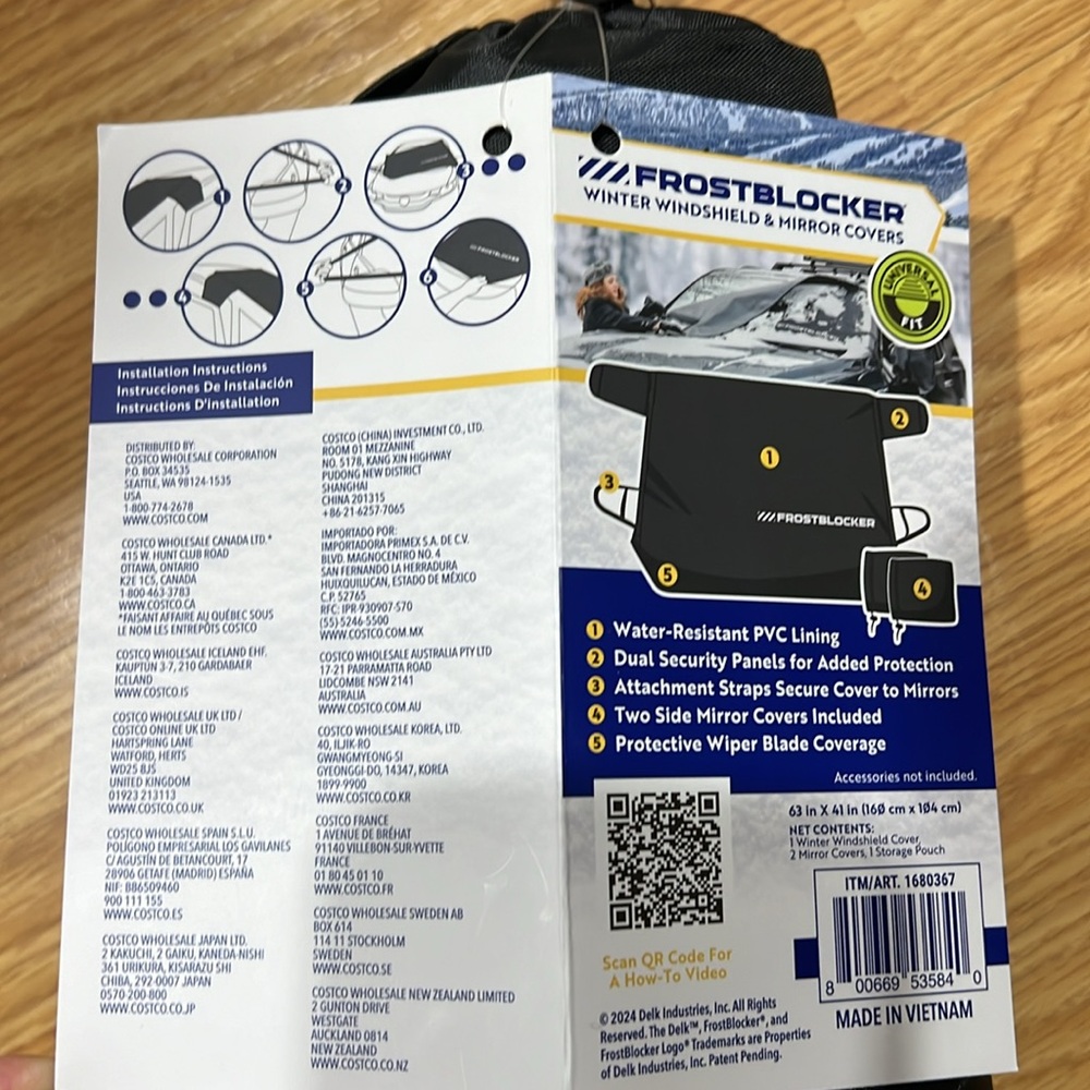 NEW- Winter Windshield and Side Mirror Covers Universal Fit Car Snow Cover Blk